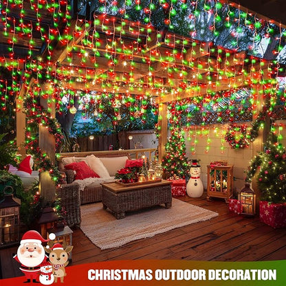 JMEXSUSS 400 LED Red and Green Icicle Lights Outdoor, 38.8ft Christmas Icicle Lights Plug in, Hanging Outdoor Indoor for Christmas House Party Holiday Decorations