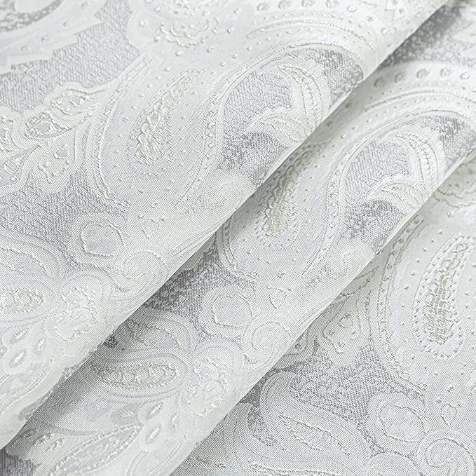 Loom and Mill Luxury Valances for Windows, Elegant Damask Thick Window Treatment Curtains Valance with Handmade Tassels for Living Room, Bedroom Party Banquet Decorations (54" x 18", Silver&White)