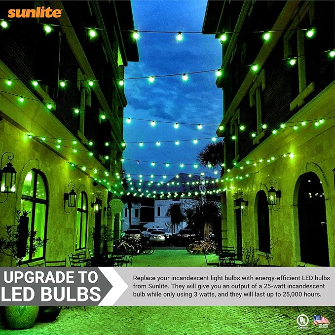 Sunlite 80146 LED A19 Colored Light Bulb, 3 Watts (25w Equivalent), E26 Medium Base, Non-Dimmable, UL Listed, Party Decoration, Holiday Lighting, 1 Count, Green