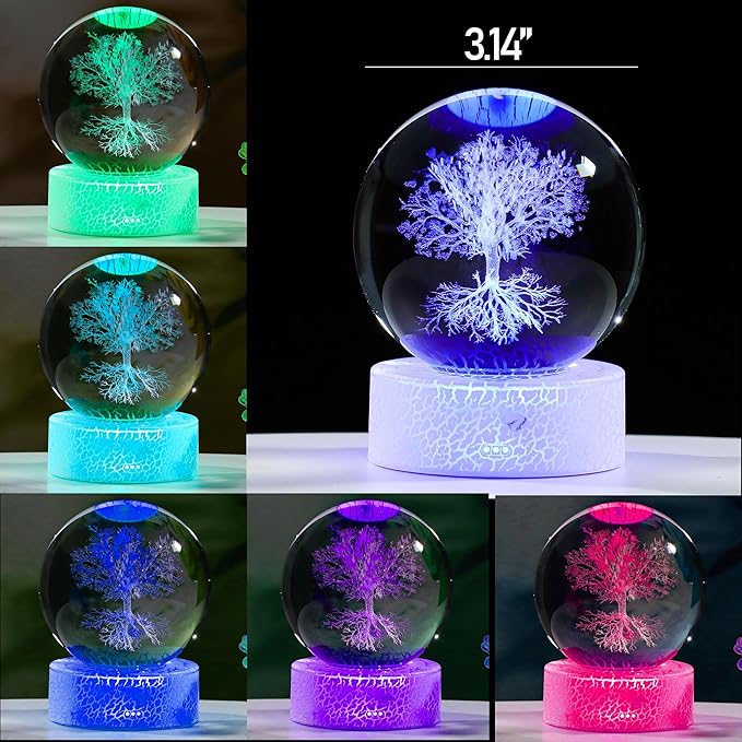 3D Tree of Life Gifts for Women - Crystals Ball Tree of Life Figurines Decor Glass Figurine Stuff for Room Birthday for Best Friend Lovers Keepsake Paperweight