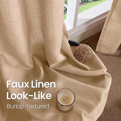BGment Curtains 72 Inches Long for Living Room, Flax Linen Curtains Burlap Textured Thick Light Filtering Privacy Grommet Window Curtain Drapes for Bedroom, 2 Panels, 52 x 72 Inch, Tan
