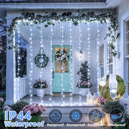 JMEXSUSS 300 LED 9.8x9.8Ft Curtain Lights Indoor with Remote, White Christmas Lights Plug in, 8 Modes White String Lights for Bedroom Wall Wedding Reception Dorm Party Backdrop Window Outdoor Decor