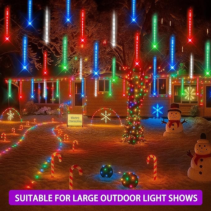 Purtuemy Meteor Shower Lights Outdoor: 40 Tube(Equivalent to 5 Sets of 8-Tubes) Christmas Lights - Waterproof Christmas Halloween Decorations for Yard Outside Tree Roof, Multicolor