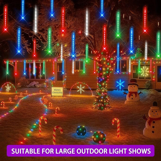 Purtuemy Meteor Shower Lights Outdoor: 40 Tube(Equivalent to 5 Sets of 8-Tubes) Christmas Lights - Waterproof Christmas Halloween Decorations for Yard Outside Tree Roof, Multicolor