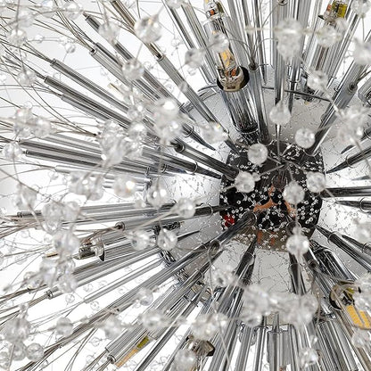 Dandelion Crystal Chandeliers, Modern Large 16 Lights Firework Chandelier, Chrome Sputnik Pendant High Ceiling Light Fixture for Foyer Entryway Living Room