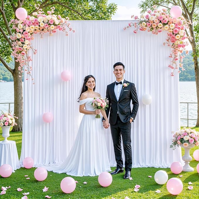 White Backdrop Curtain for Parties Wedding Wrinkle Free White Photo Curtains Backdrop Drapes Fabric Decoration for Baby Shower 5ft x 8ft,2 Panels