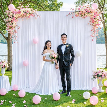 4 Panels White Backdrop Curtain for Parties Wedding Wrinkle Free White Photo Curtains Backdrop Drapes Fabric Decoration for Baby Shower 20ft(W) x 10ft(H)