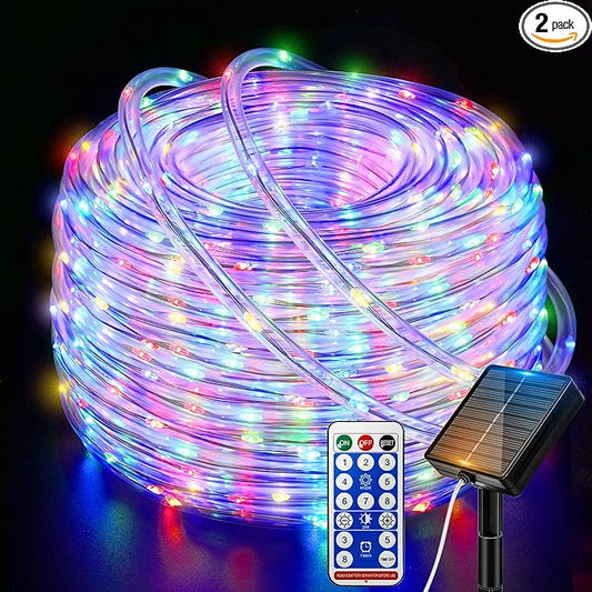 Ollny Solar Rope Lights, 2 Pack Total 66FT 200LED Solar Fairy Lights Multicolor
