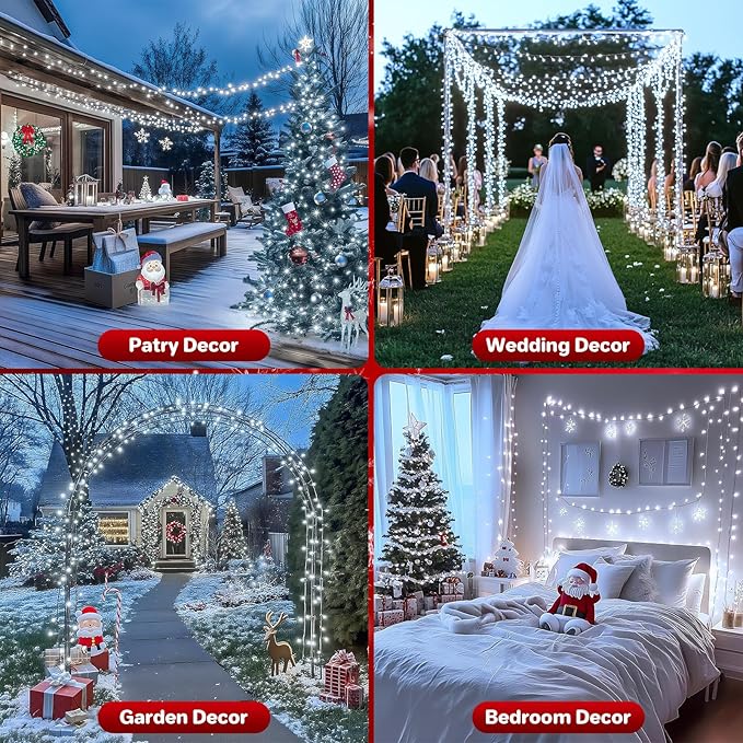 33FT Christmas Decorative Mini Lights, 100 LED Green Wire Fairy Starry String Lights Plug in, Timer & Memory & 8 Modes, for Indoor Outdoor Xmas Tree Wedding Party Decoration, Cool White