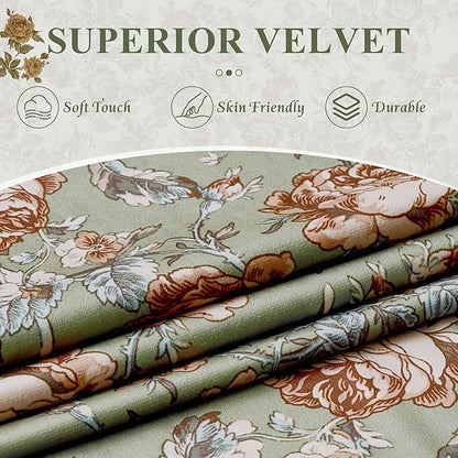 StangH Sage Green Velvet Curtains 84 inches Long, Floral Patterned Vintage Home Decor Thermal Insulated Privacy Window Treatments for Living Dining Room, W52 x L84, 2 Panels