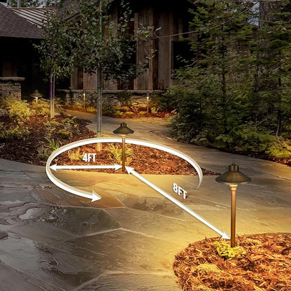 GKOLED Solid Brass Landscape Path Lights (6.7" Shade, 20" Tall), Low Voltage LED 3W 12-24V AC/DC China Hat Path Lighting, 2700K Outdoor Waterproof Walkway Light, with Stake and G4 Bulb, 6 Pack