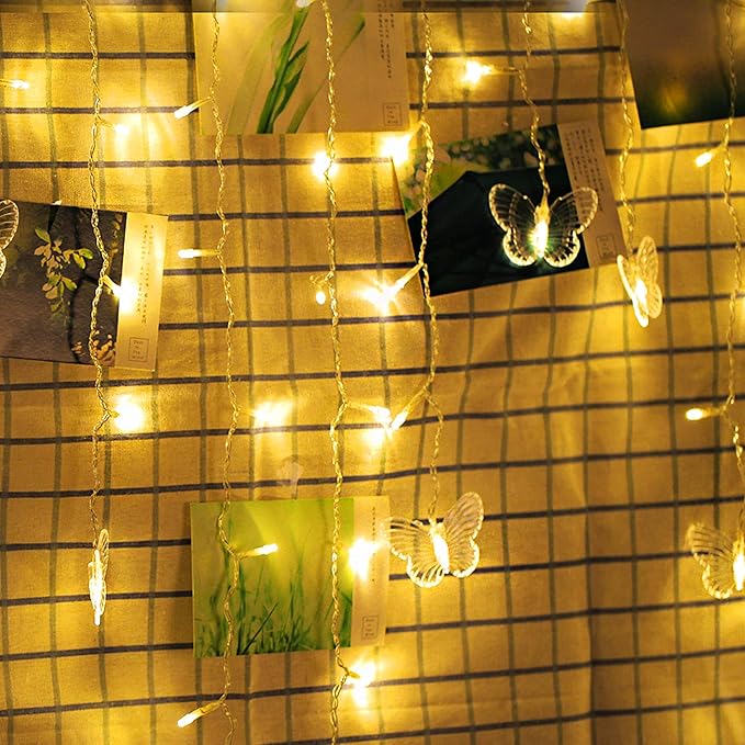 Butterfly Curtain Lights, 4.9ft 48 LED USB Window Fairy Lights 10 Butterflies 8 Modes Firefly Twinkle String Lights for Room Bedroom Wall Ceiling Party Wedding Christmas (Warm White)