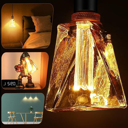 Meonum Decorative Light, Ice Style Shaped E26 LED Bulb, Dimmable 3.5W 2200K Soft Warm Vintage Edison Light, with Virtual Filament Acrylic Inner Pillar Bulb (2 Pack)