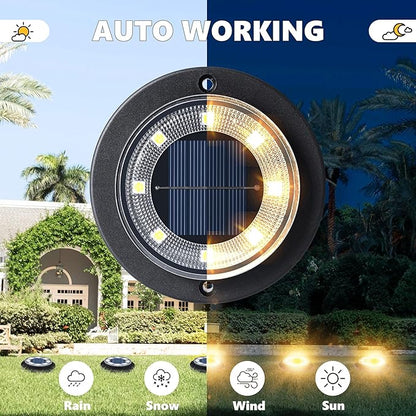 Flacchi Solar Lights Outdoor Waterproof - 2-in-1 Solar Powered Ground Lights Outdoor Solar Disk Light Landscape Light for Deck Step Patio Yard Pathway Walkway Driveway Garden (Warm White, 2 Pack)