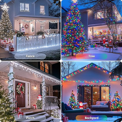 JMEXSUSS 2 Pack Solar String Lights Outdoor Waterproof, Total 66 FT 200 LED Solar Christmas Lights Outdoor, Twinkle Light for Christmas Tree Outside Garden Yard Xmas Decor, White to Multicolor