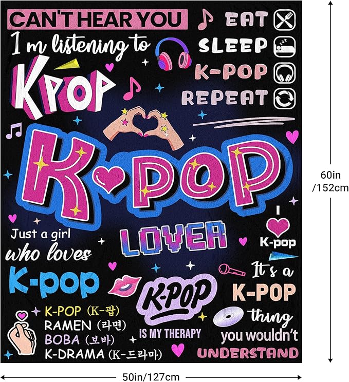 Kpop Gifts for Teen Girls, K-pop Blanket 60''x50'', k Pop Gifts for Girls, Kpop Merch, Kpop Blanket for Women, Korean Music Stuff, Christmas Birthday Gifts for BFF Girls Women