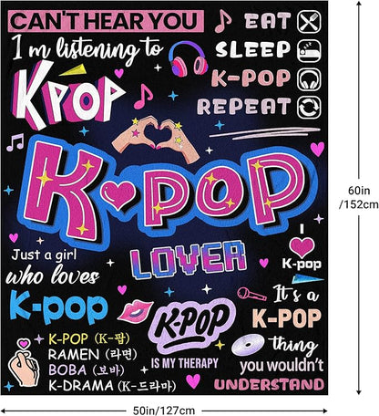 Kpop Gifts for Teen Girls, K-pop Blanket 60''x50'', k Pop Gifts for Girls, Kpop Merch, Kpop Blanket for Women, Korean Music Stuff, Christmas Birthday Gifts for BFF Girls Women