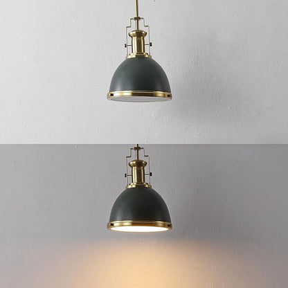 JONATHAN Y 10" Brass Gold Kombu Green 1-Light Metal Dome Pendant Modern Industrial Hanging Light for Kitchen Island Dining Room Adjustable Height LED Bulb Included JYL9535H