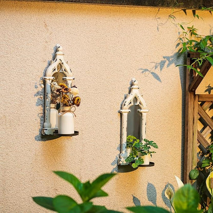 Farmhouse Mirror Wall Candle Sconces Set of 2 - Shabby Chic Decor Rustic Candle Holder French for Bathroom Living Room Mirrored Sconce