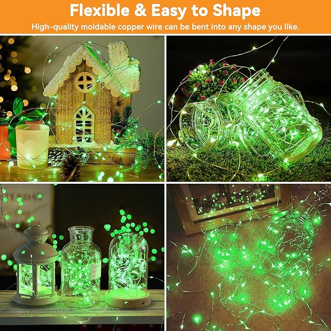 Solar String Lights Outdoor Waterproof 33ft 100LED 8 Modes Twinkle Lights Solar Fairy Lights for Patio, Garden Yard Party Wedding Tree Christmas Halloween Decoration, Green