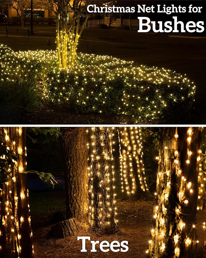 Led Christmas Net Lights for Bushes, 132LED 6FT x 6FT Connectable UL Certified Net Lights for Bushes Tree Shrubs Xmas Trunk Green Wire Christmas Decorations