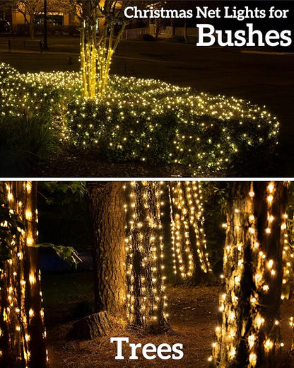 Led Christmas Net Lights for Bushes, 132LED 6FT x 6FT Connectable UL Certified Net Lights for Bushes Tree Shrubs Xmas Trunk Green Wire Christmas Decorations