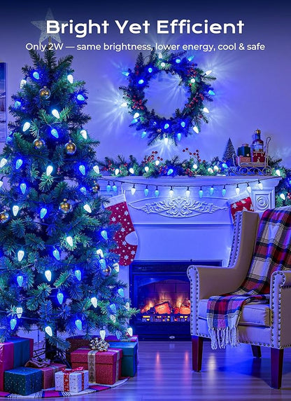C9 Christmas Outdoor Lights, 72 FT 110 LED C9 String Lights, 8 Modes & Timer Extendable Waterproof for Christmas Tree Indoor Outdoor Roofline Patio Outside Garden Backyard Xmas Decor, Blue White