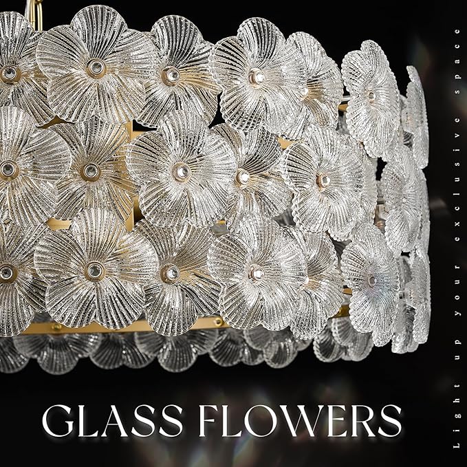 24" Clear Flower Glass Chandeliers 8-Lights Modern Gold Chandelier Light Fixture Luxury Pendant Lighting for Foyer Entryway Living Dining Room Kitchen, E12