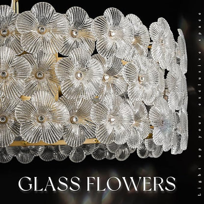24" Clear Flower Glass Chandeliers 8-Lights Modern Gold Chandelier Light Fixture Luxury Pendant Lighting for Foyer Entryway Living Dining Room Kitchen, E12