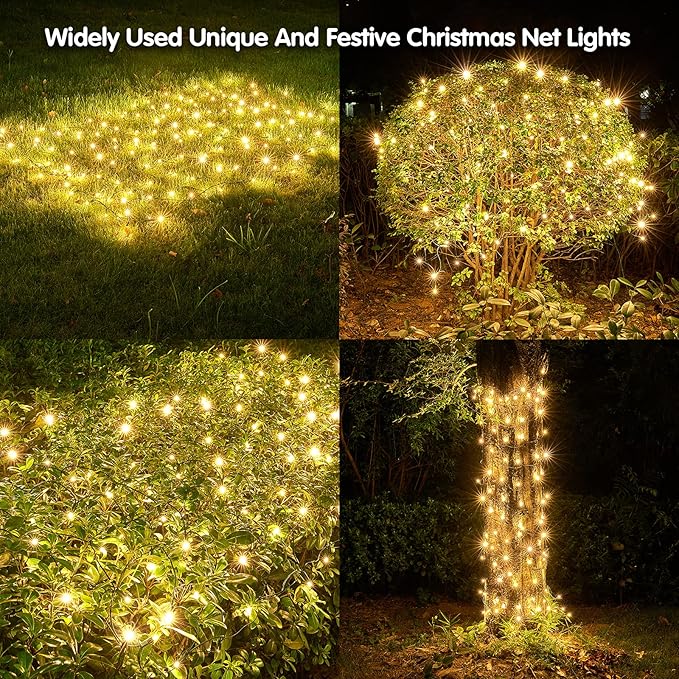 Dirnun Led Christmas Net Lights Outdoor Christmas Lights WarmWhite 160LED 5ftx7ft, Waterproof Outdoor Indoor Fairy Mesh Net Light for Xmas Party, Yard, Patio, Trees, Shrubs, Bushes Decorations