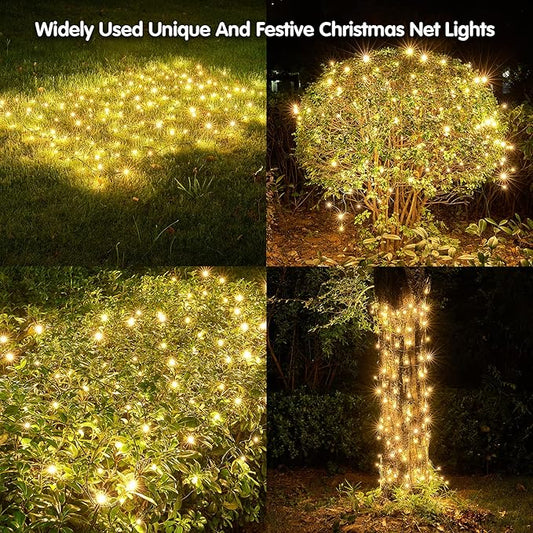 Dirnun Led Christmas Net Lights Outdoor Christmas Lights WarmWhite 160LED 5ftx7ft, Waterproof Outdoor Indoor Fairy Mesh Net Light for Xmas Party, Yard, Patio, Trees, Shrubs, Bushes Decorations