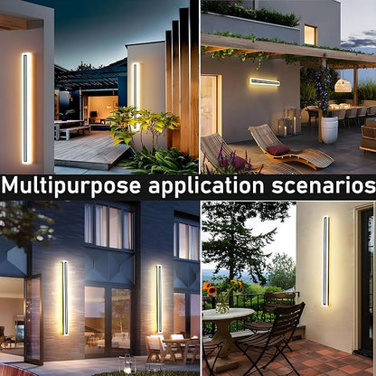 2 PACK-47.2inch Long Outdoor Modern LED Wall Light,Waterproof IP65 Warm White 110V led Wall Mount Lighting Fixture Rectangular Black Elegant Frosted White Acrylic Anti Rust.