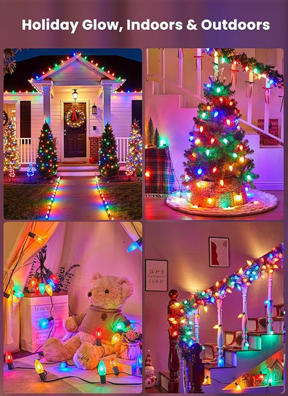 C9 Christmas Pathway Lights Outdoor, 25.7 Feet 20 LED C9 Strawberry Walkway Lights with Marker Stakes, Connectable Shatterproof C9 String Lights for Lane Outside Yard Decorations, Multicolored