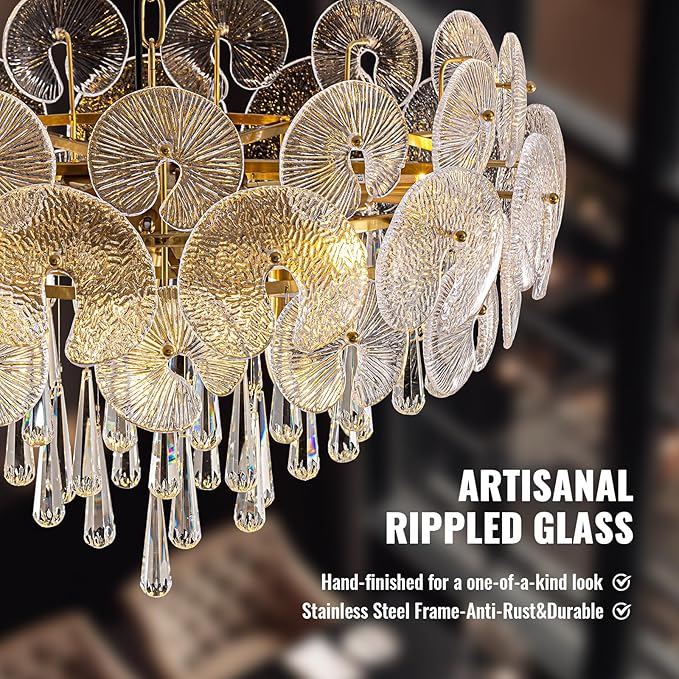 26-inch Crystal Chandelier,10-Light Modern Luxury Chandelier for Dining Room,Living Room,Entryway,Foyer,Bedroom,59" Adjustable Height Chain,25.6"x15.7"