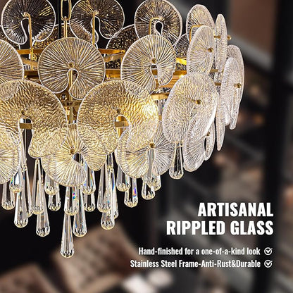 26-inch Crystal Chandelier,10-Light Modern Luxury Chandelier for Dining Room,Living Room,Entryway,Foyer,Bedroom,59" Adjustable Height Chain,25.6"x15.7"