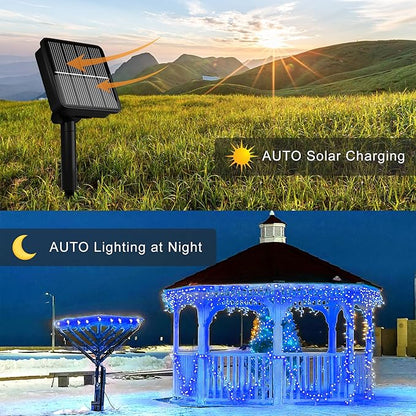 Flechllary Solar String Lights for Outside, 39Ft 100 LED Solar String Lights Outdoor with 8 Modes，Solar Lights for Outside Waterproof for Yard, Fence,Balcony, Party,Christmas Tree Decorations (Blue)