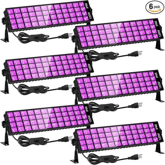 Upgraded 120W LED Black Light Bar, Premium LED Blacklight Flood Light with Plug+Switch+6ft Cord, Light Up 5000ft² Area, for Halloween Glow Fluorescent Party Bedroom Game Room Body Paint Stage