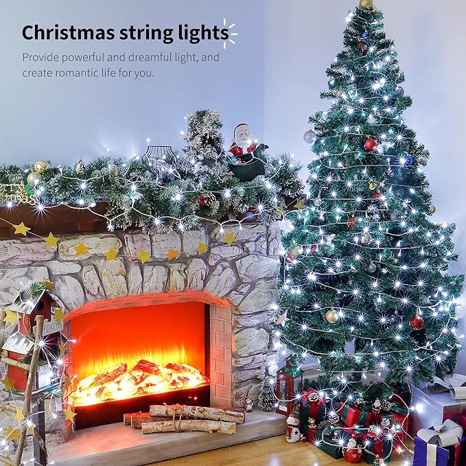 oopswow LED String Lights by White, 100LED Plug in Fairy String Lights with 8 Modes for Indoor and Outdoor Party Wedding Home Patio Lawn Garden Christmas Supplies-White