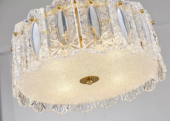 AGV LIGHTING Elegant Glass Chandelier Ceiling Light Fixture, Semi Flush Mount Ceiling Light for Bedroom, Modern Vintage Lighting, D15 x H10, Brass Gold Finish