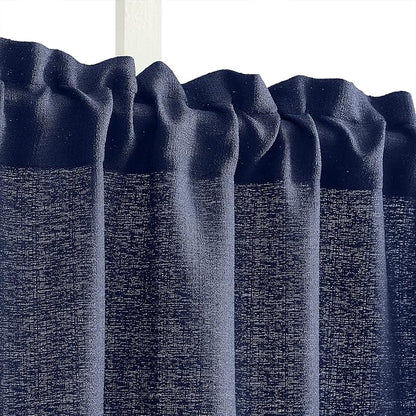 Melodieux Navy Semi Sheer Curtain Valance for Kitchen Cafe Small Windows Linen Look Rod Pocket, 52 by 18 Inch, 1 Panel