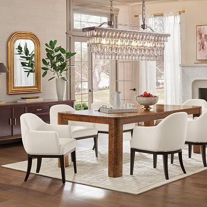 Wellmet Dining Room Crystal Chandelier, 30 Inch Antique Silver Rectangle Chandeliers Over Table, 4 Lights Farmhouse Kitchen Island Lighting, Vintage Crystal Chandelier Light Fixture for Living Room