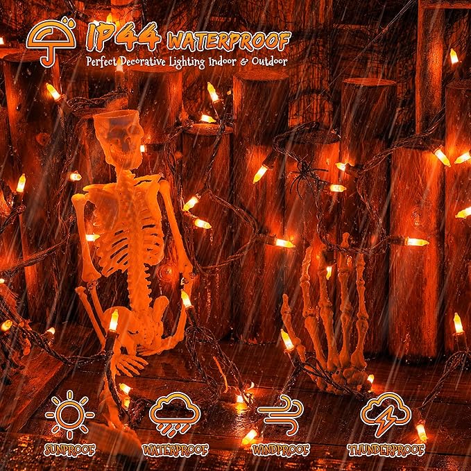YOUNGAR Orange Halloween Lights, Clear Christmas Lights Outdoor,13FT 50 Approved Christmas String Light with Brown Wire,Incandescent Mini Light Plug in for Indoor Tree Patio Garden Xmas Decor