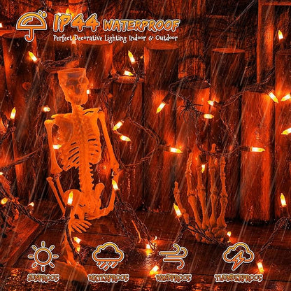 YOUNGAR Orange Halloween Lights, Clear Christmas Lights Outdoor,13FT 50 Approved Christmas String Light with Brown Wire,Incandescent Mini Light Plug in for Indoor Tree Patio Garden Xmas Decor