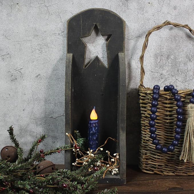 CVHOMEDECO. Real Wax Hand Dipped Battery Operated LED Timer Taper Candles Rustic Primitive Flameless Lights Decor, 4-3/4 Inch, Navy Blue, 2 PCS in a Package