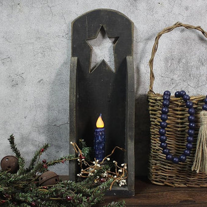 CVHOMEDECO. Real Wax Hand Dipped Battery Operated LED Timer Taper Candles Rustic Primitive Flameless Lights Decor, 4-3/4 Inch, Navy Blue, 2 PCS in a Package