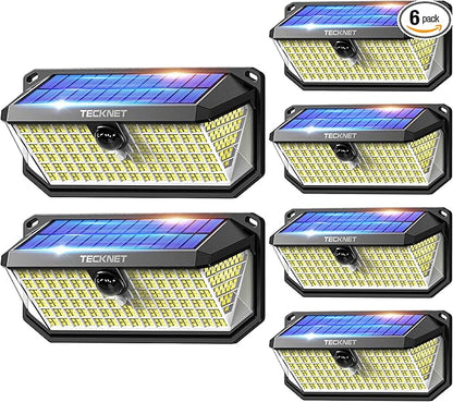 TECKNET 416 LED Solar Lights Outdoor, 300° Angle & 3 Lighting Modes Motion Sensor Light Outdoor, Security Solar Lights Waterproof [6 Pack-Cool White]