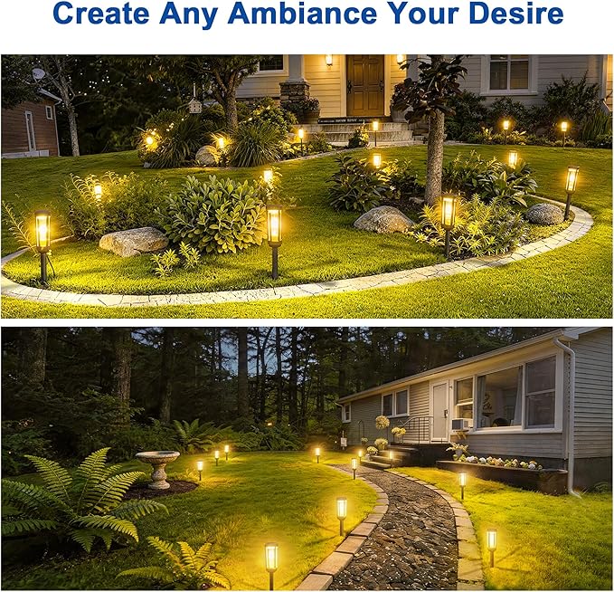 Solar Pathway Lights Outdoor Waterproof IP65, 6 Pack Warm White Solar Walkway Lights, Auto On/Off Outdoor Light for Lawn Garden Patio Driveway Decor Landscape Lighting