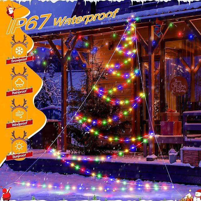 Ollny Outdoor Lighted Christmas Decorations 13FT Tall, IP67 Waterproof Outdoor Christmas Lights with 3 Timers and 8 Lighting Modes, Xmas Decor Light for House Yard Window Wall Lights (Multicolored)