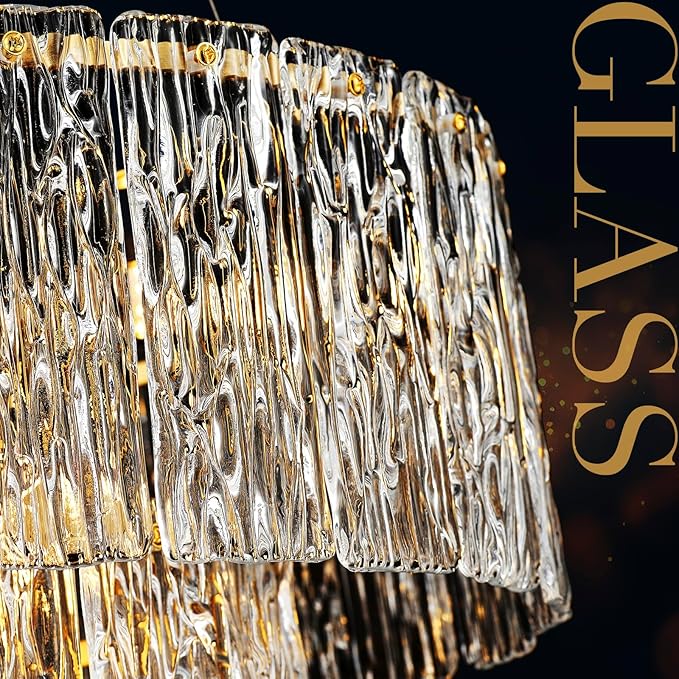 20" Crystal Chandelier Modern Gold Glass Chandeliers 2-Tier Round Elegant Luxury Lighting 6-Light Drum Crystal Chandelier for Dining Room Kitchen Restaurant Foyer Bedroom Living Room