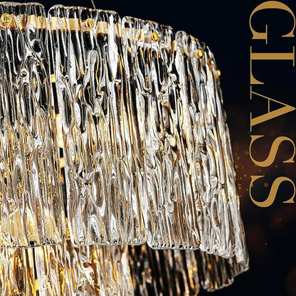 20" Crystal Chandelier Modern Gold Glass Chandeliers 2-Tier Round Elegant Luxury Lighting 6-Light Drum Crystal Chandelier for Dining Room Kitchen Restaurant Foyer Bedroom Living Room